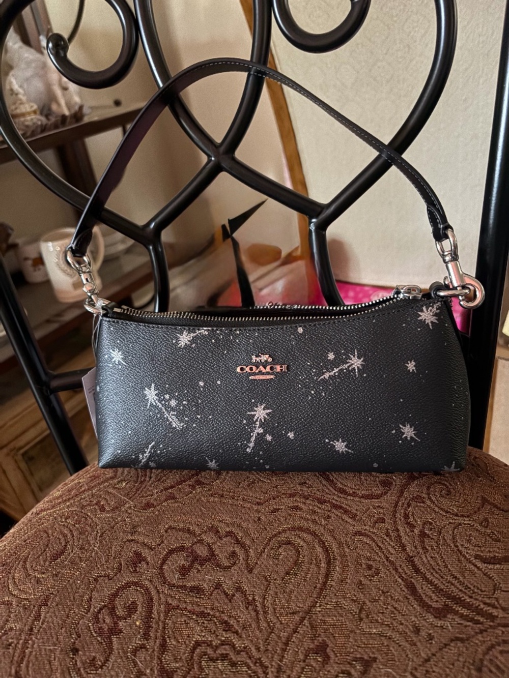 AUTHENTIC, BRAND NEW! Chic COACH Black w/Silver Stars Petite Shoulder Bag!